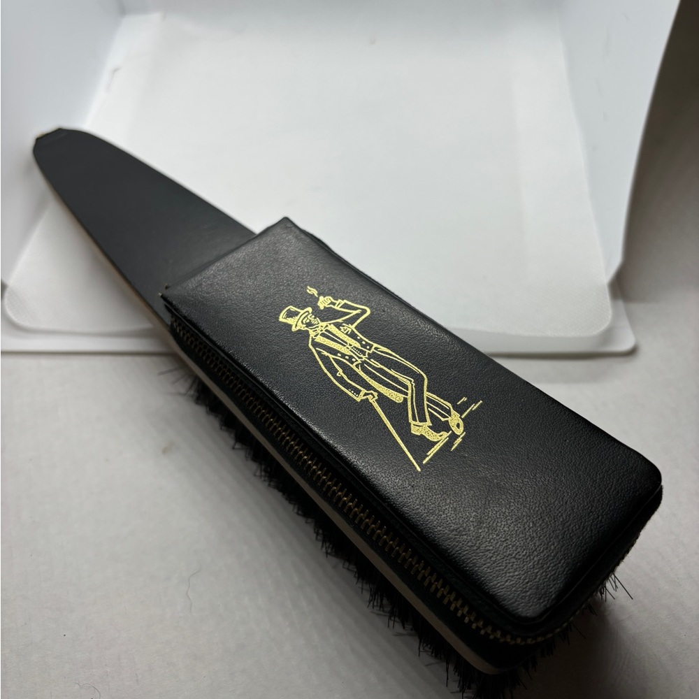 Vintage Gentleman Brush and Manicure Set Built In Zip Around Closure Leather